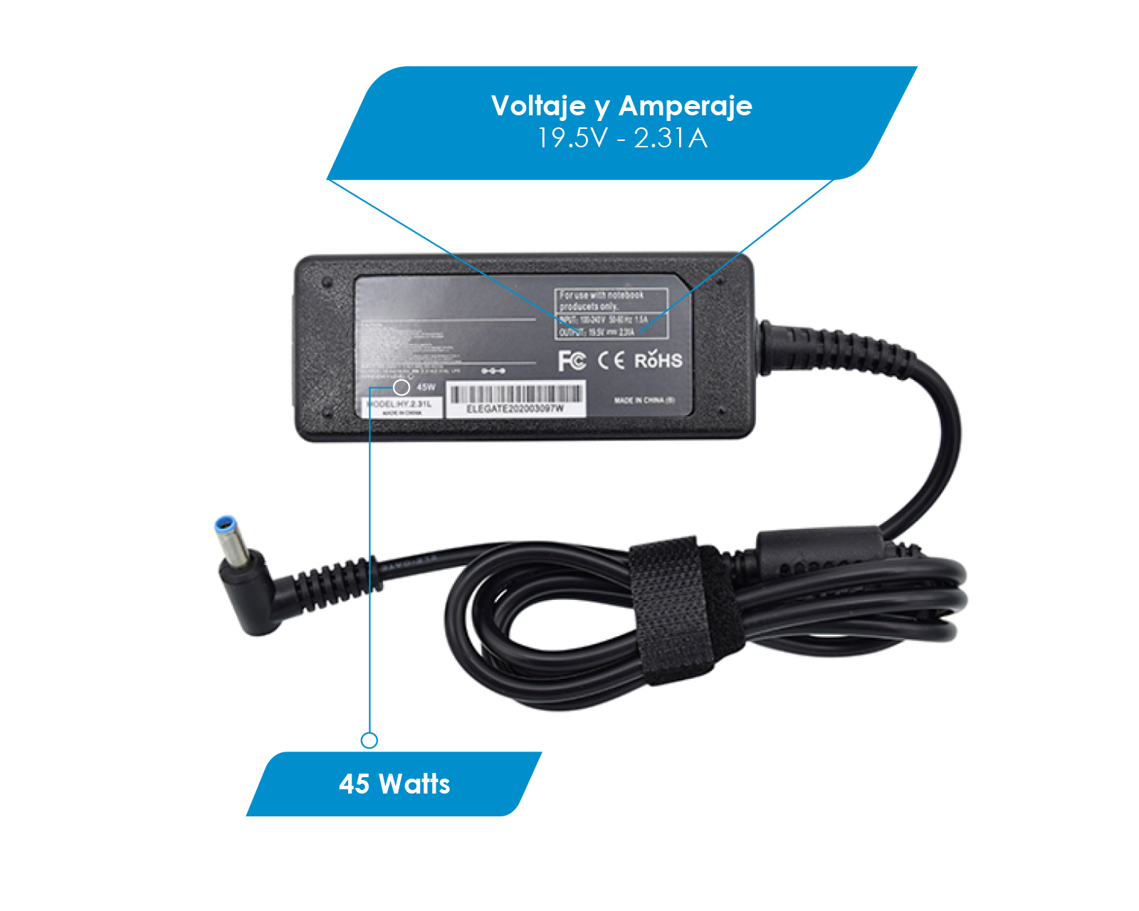 Foto 3 | Cargador Para Laptop Compatible Con Hp 19.5v 2.31a Azul Punta 4.5 X 3.0mm