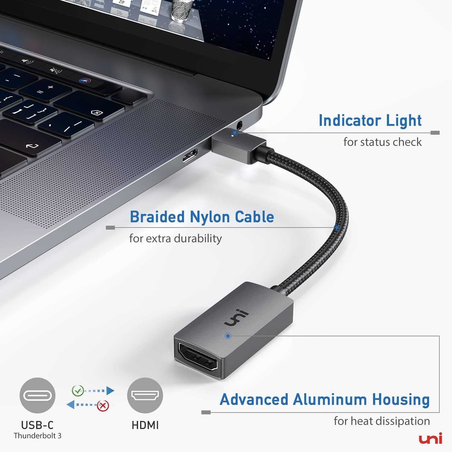 Foto 3 | Adaptador Usb C A Hdmi Uni 4k Para Macbook Pro/air, Chromebook - Venta Internacional.