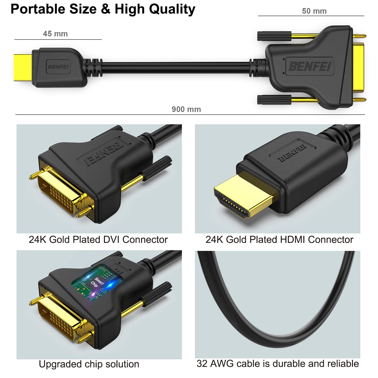 Foto 7 pulgar | Cable Hdmi A Dvi Benfei De 1 M Bidireccional 1080p Full Hd - Venta Internacional.