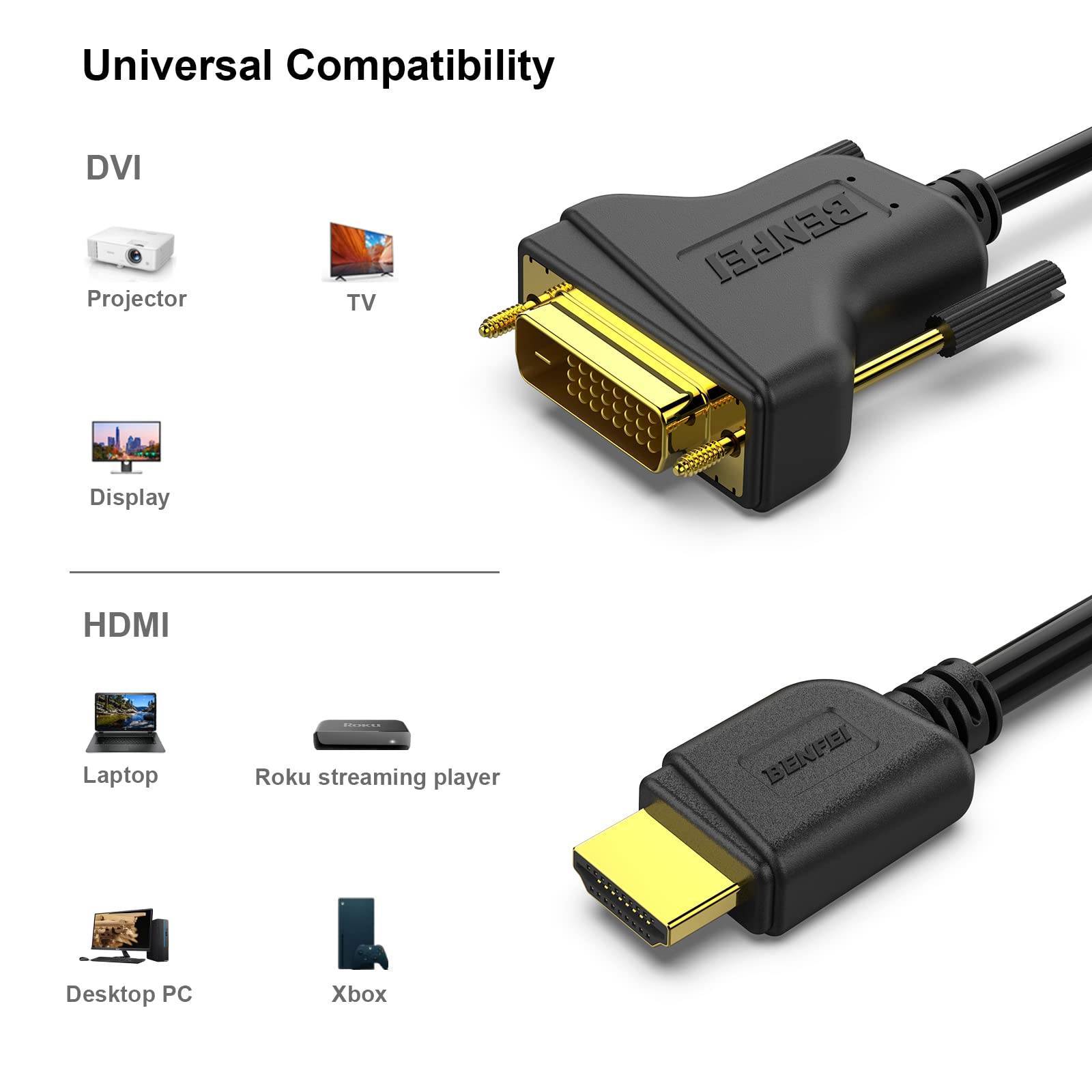 Foto 8 pulgar | Cable Hdmi A Dvi Benfei De 1 M Bidireccional 1080p Full Hd - Venta Internacional.