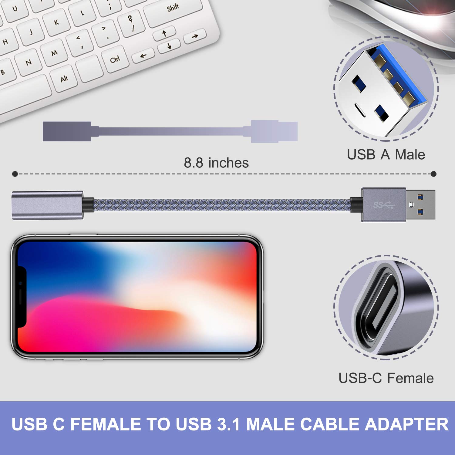 Foto 7 pulgar | Adaptador De Cable Basesailor Usb C Hembra A Usb 3.0 Macho, Paquete De 2 - Venta Internacional.