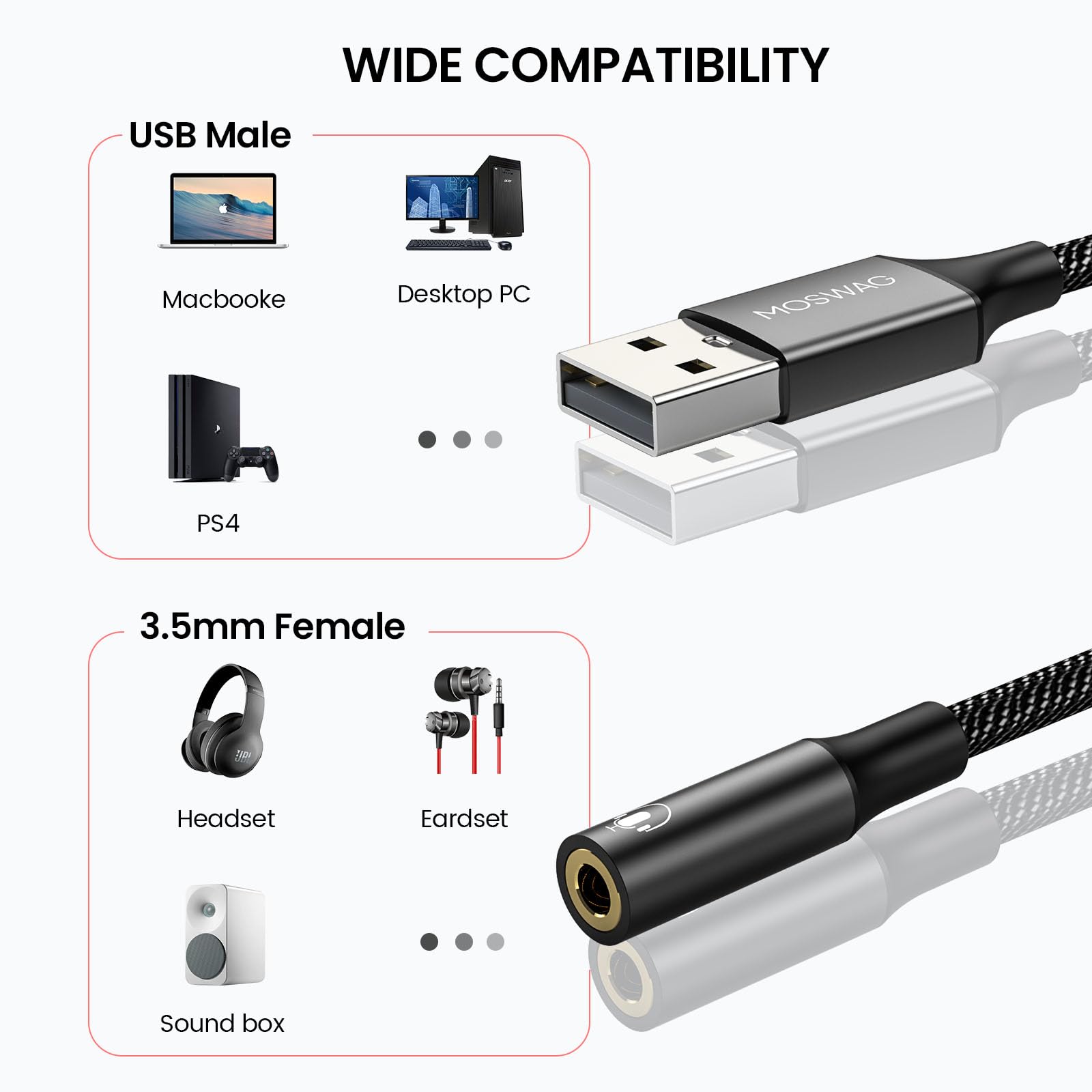 Foto 3 pulgar | Adaptador Usb A Conector De Audio Moswag De 20 Cm Con Estéreo Auxiliar De 3,5 Mm - Venta Internacional.