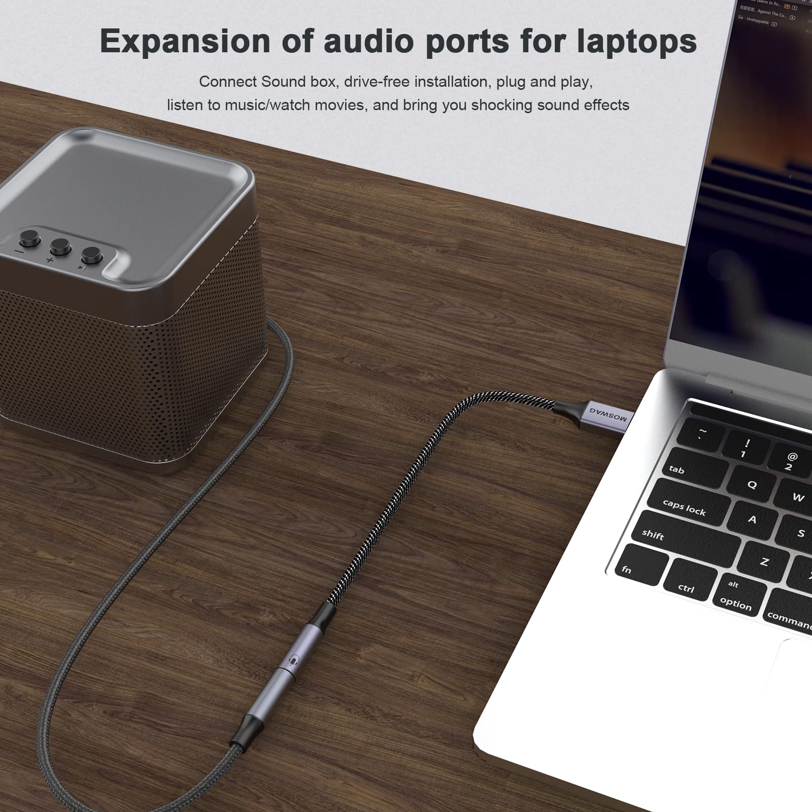 Foto 2 | Adaptador Usb A Conector De Audio Moswag De 20 Cm Con Estéreo Auxiliar De 3,5 Mm - Venta Internacional.