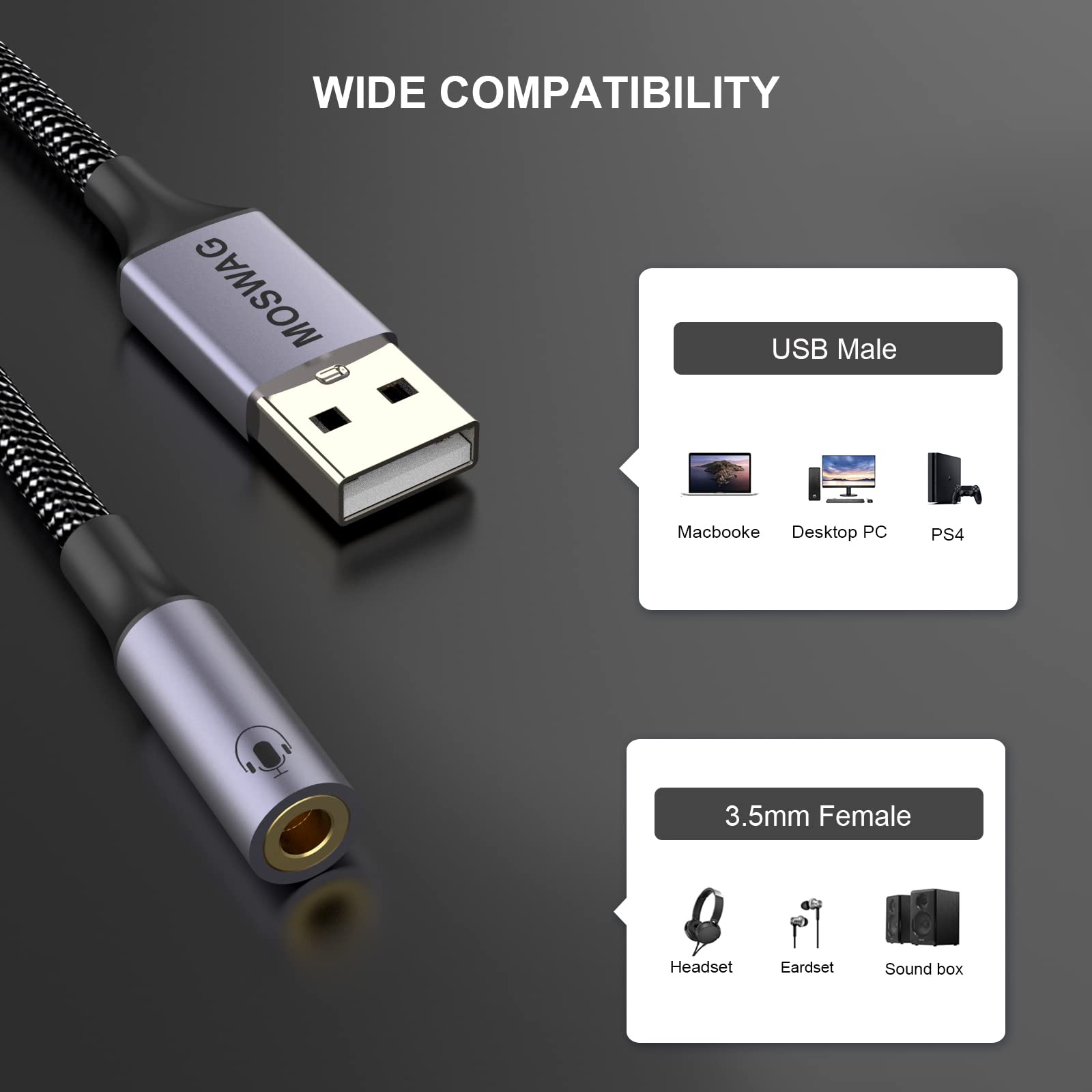 Foto 5 pulgar | Adaptador Usb A Conector De Audio Moswag De 20 Cm Con Estéreo Auxiliar De 3,5 Mm - Venta Internacional.