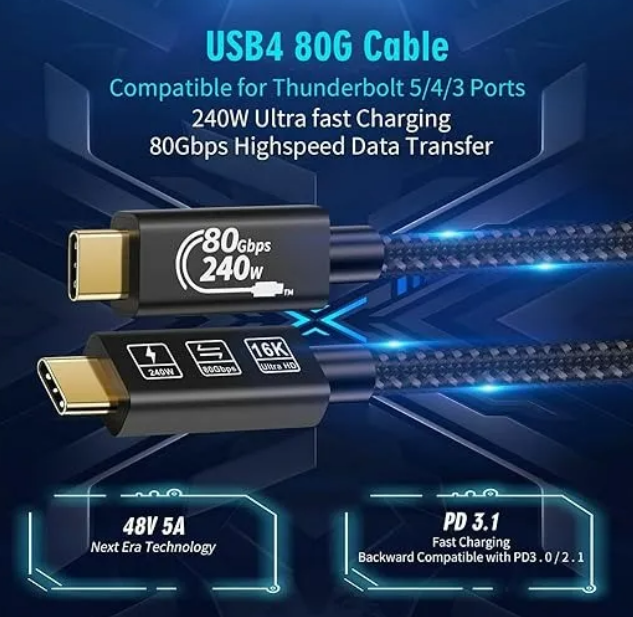 Foto 3 pulgar | Xtellar Cable Usb4 Tipo-c Super Velocidad 80gbps  Carga Rápida 240w Y Ultra Hd 16k Con Thunderbolt5/4
