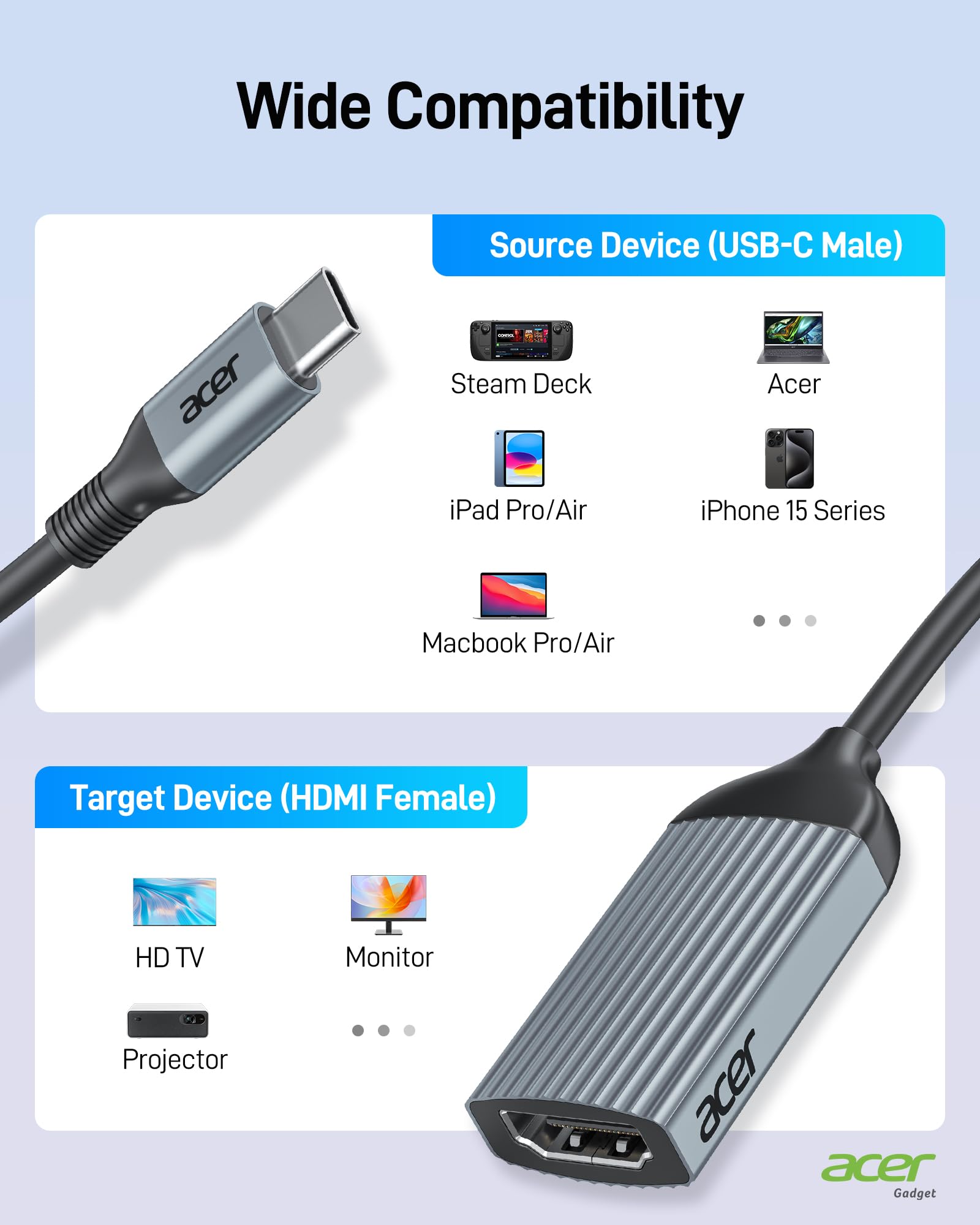 Foto 7 pulgar | Adaptador Usb-c A Hdmi Acer 4k @60hz  Paquete De 2 Para Macbook Pro/air - Venta Internacional.
