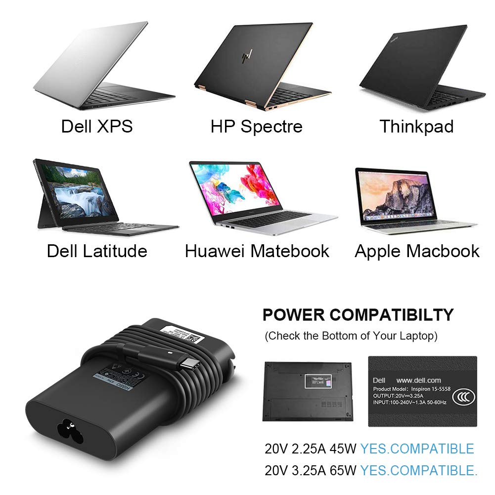 Foto 8 pulgar | Cargador Portátil Dell, 65 W, 45 W, Usb C, Adaptador De Alimentación Rápida Hibbo - Venta Internacional.