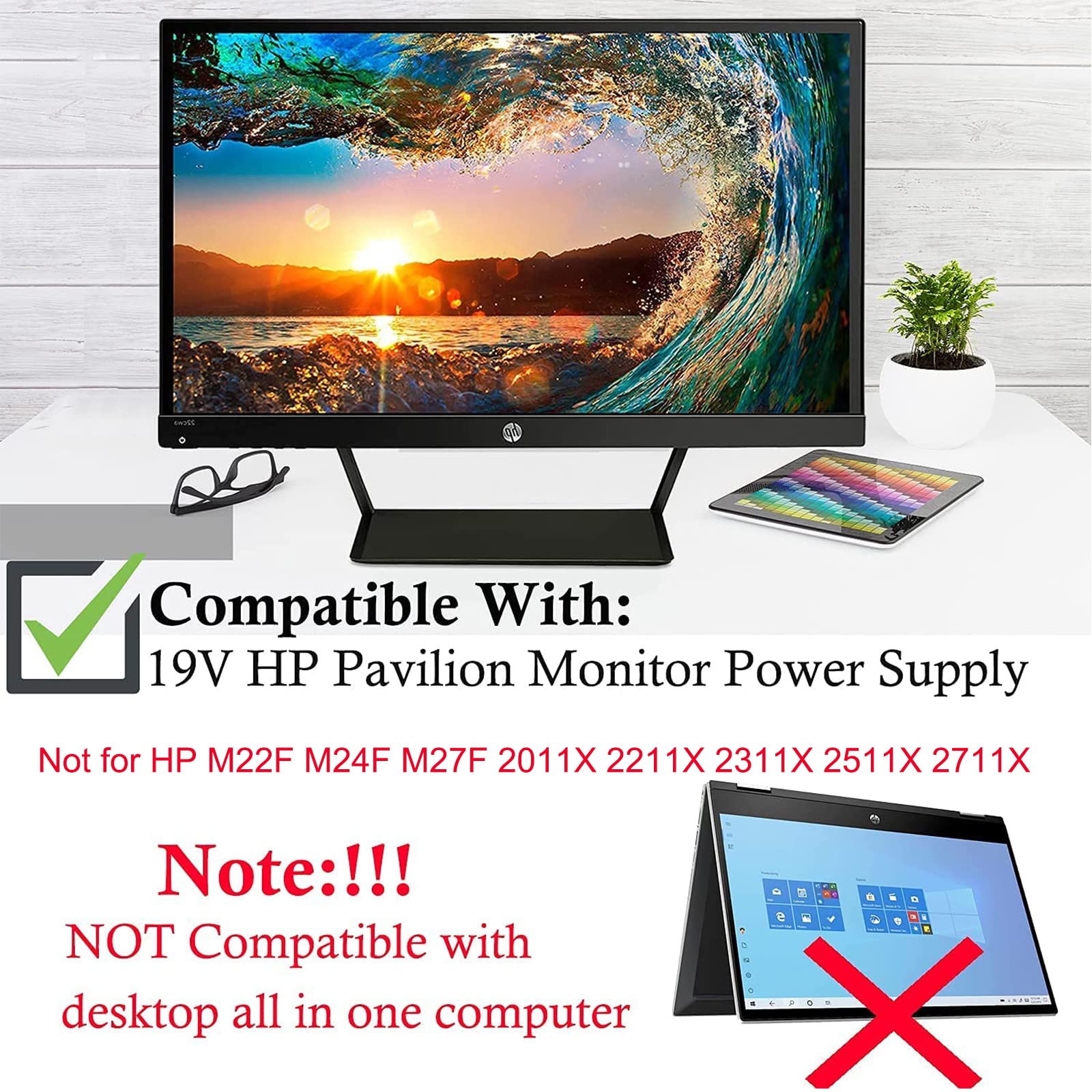 Foto 4 pulgar | Fuente De Alimentación Para Hp Monitor 27 25 23.8 23 21.5 20 19v - Venta Internacional.