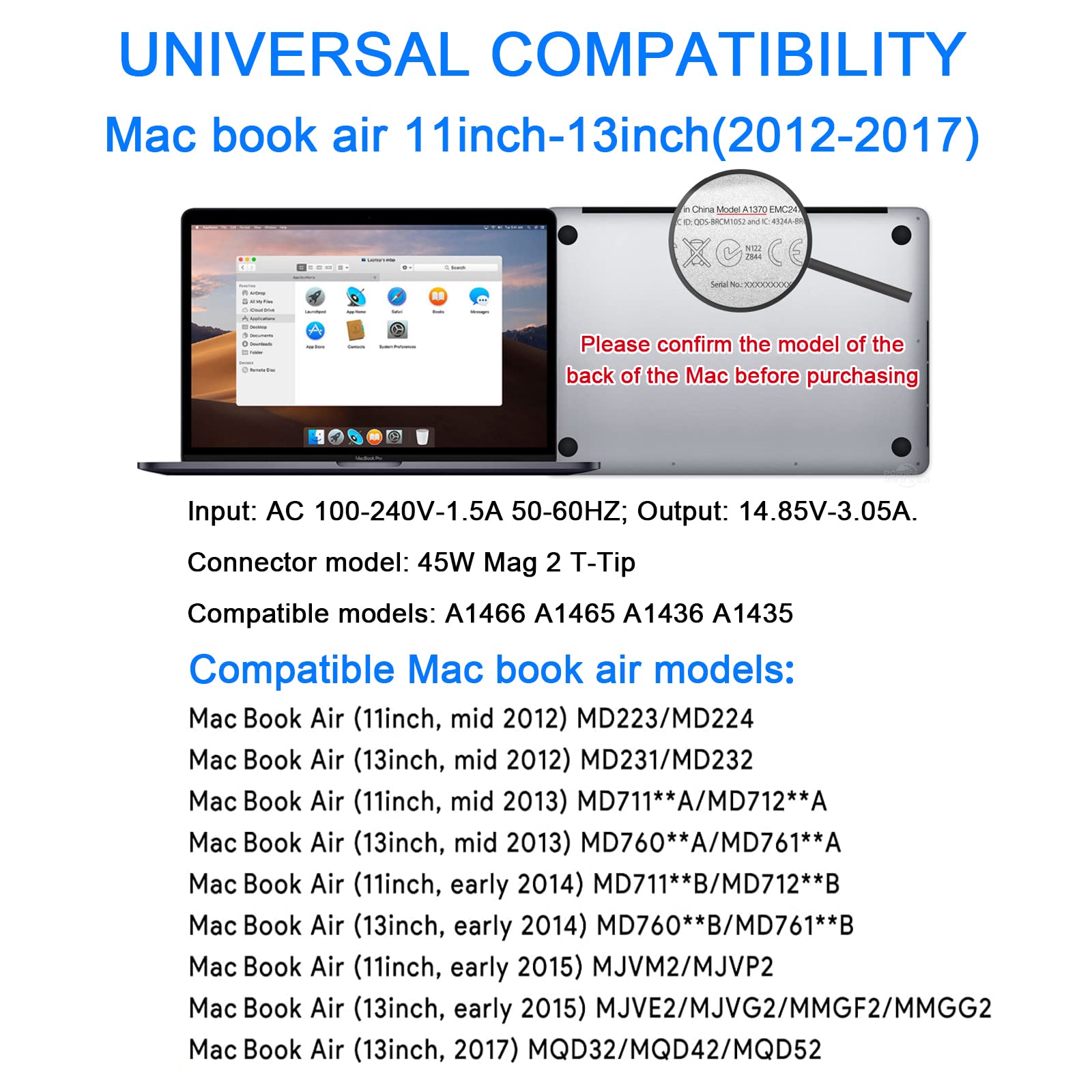 Foto 5 | Adaptador De Corriente Alterna Charger E-powind De 45 W Para Mac Book Air 11/13 - Venta Internacional.