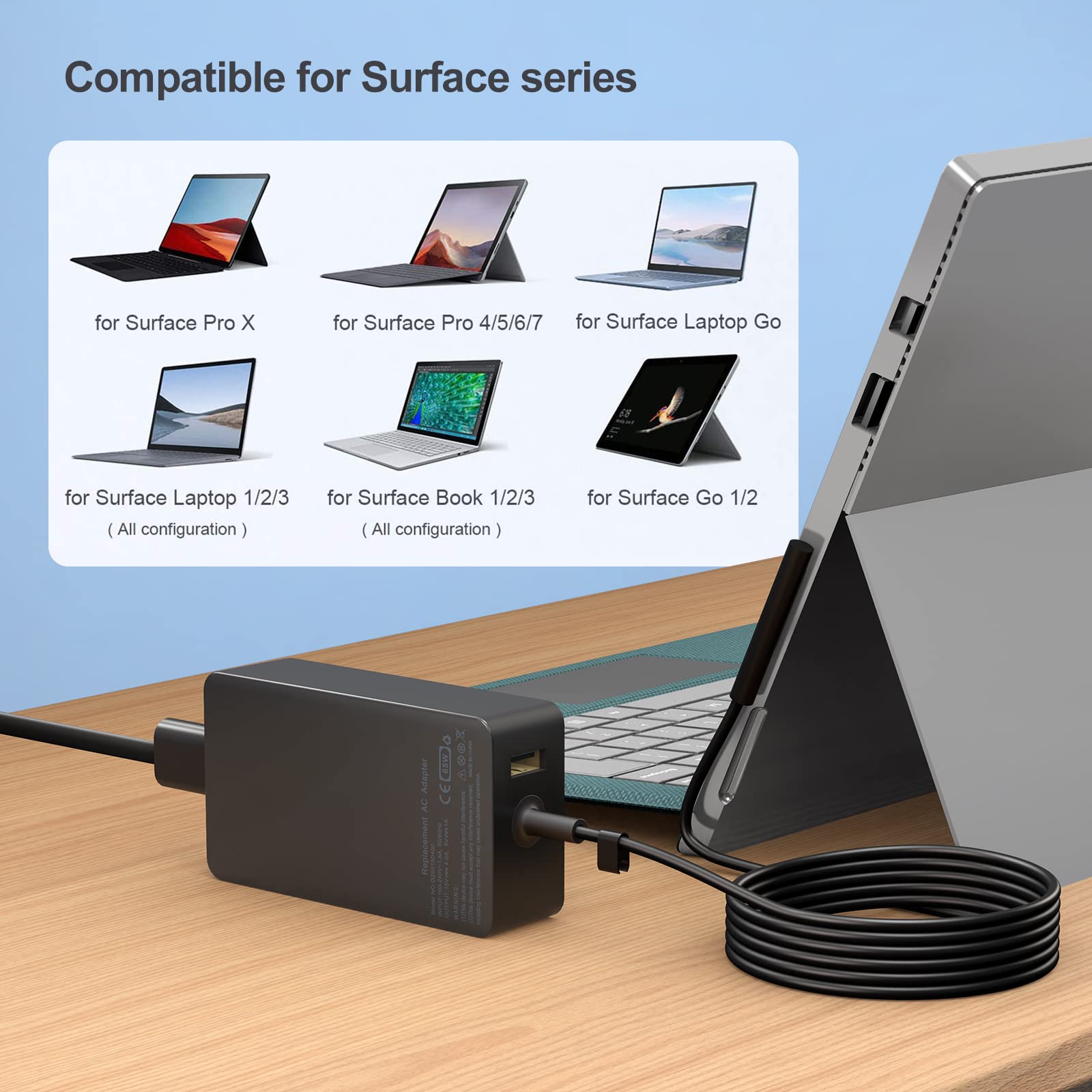 Foto 7 pulgar | Cargador De 65 W Para Microsoft Surface Pro 9, 8, 7+, 7, 6, 5, 4,  - Venta Internacional.