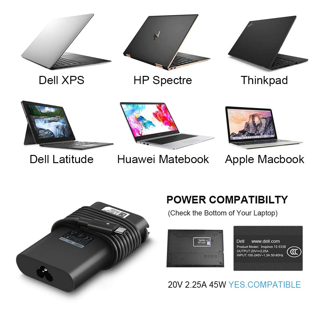 Foto 8 pulgar | Adaptador De Alimentación Rápida Charger Hibbo Usb C De 45 W Para Portátil Dell - Venta Internacional.