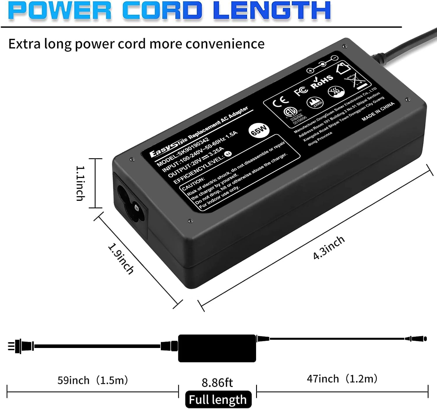 Foto 5 pulgar | Adaptador Ac Easy Style De 65 W, 19 V Y 3,42 A De Repuesto Para Acer - Venta Internacional.