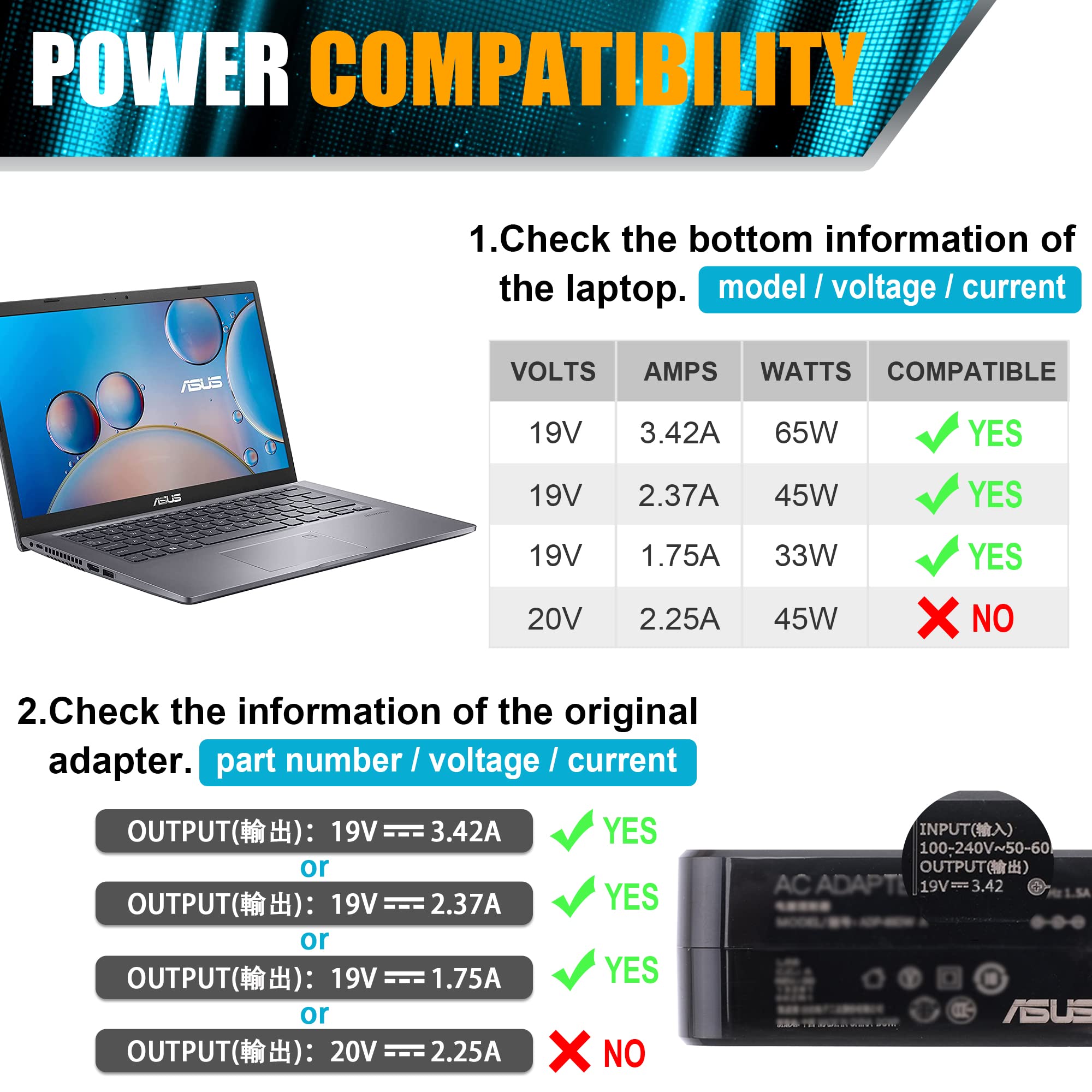 Foto 4 pulgar | Adaptador Ac Universal Sle-tech 65w 45w 33w Para Portátil Asus - Venta Internacional.