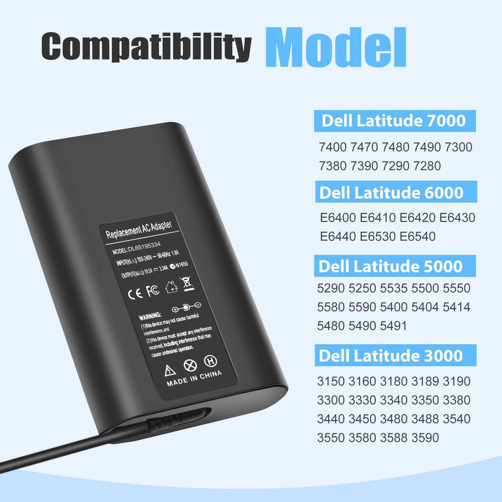 Foto 2 | Cargador De Portátil Y Adaptador Ac De 65 W Y 19,5 V Para Dell Latitude - Venta Internacional.