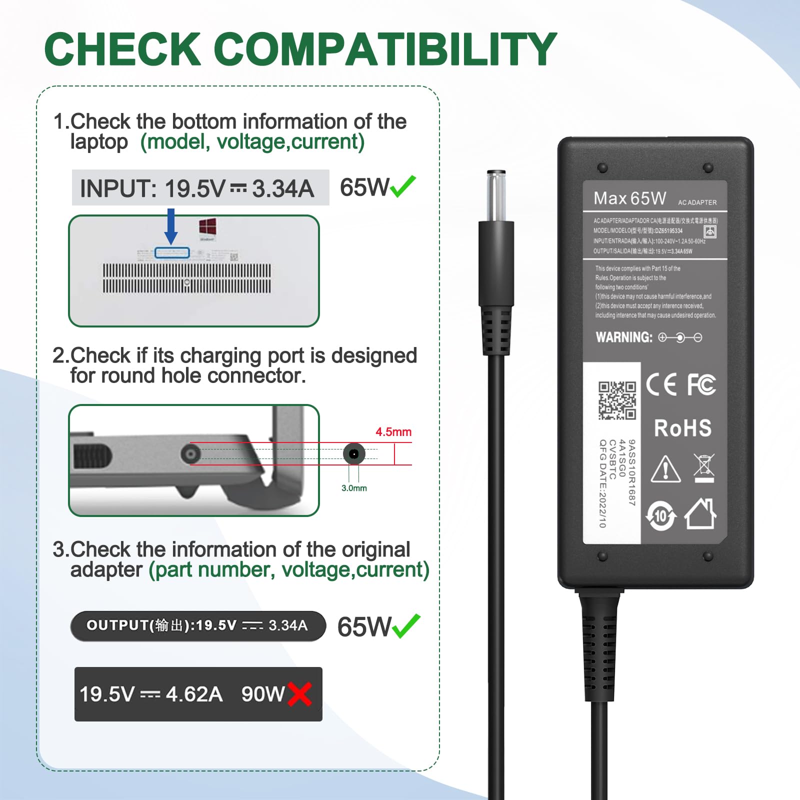Foto 5 | Cargador Portátil De 65 W Para Dell Inspiron 15 3000 5000 Series - Venta Internacional.