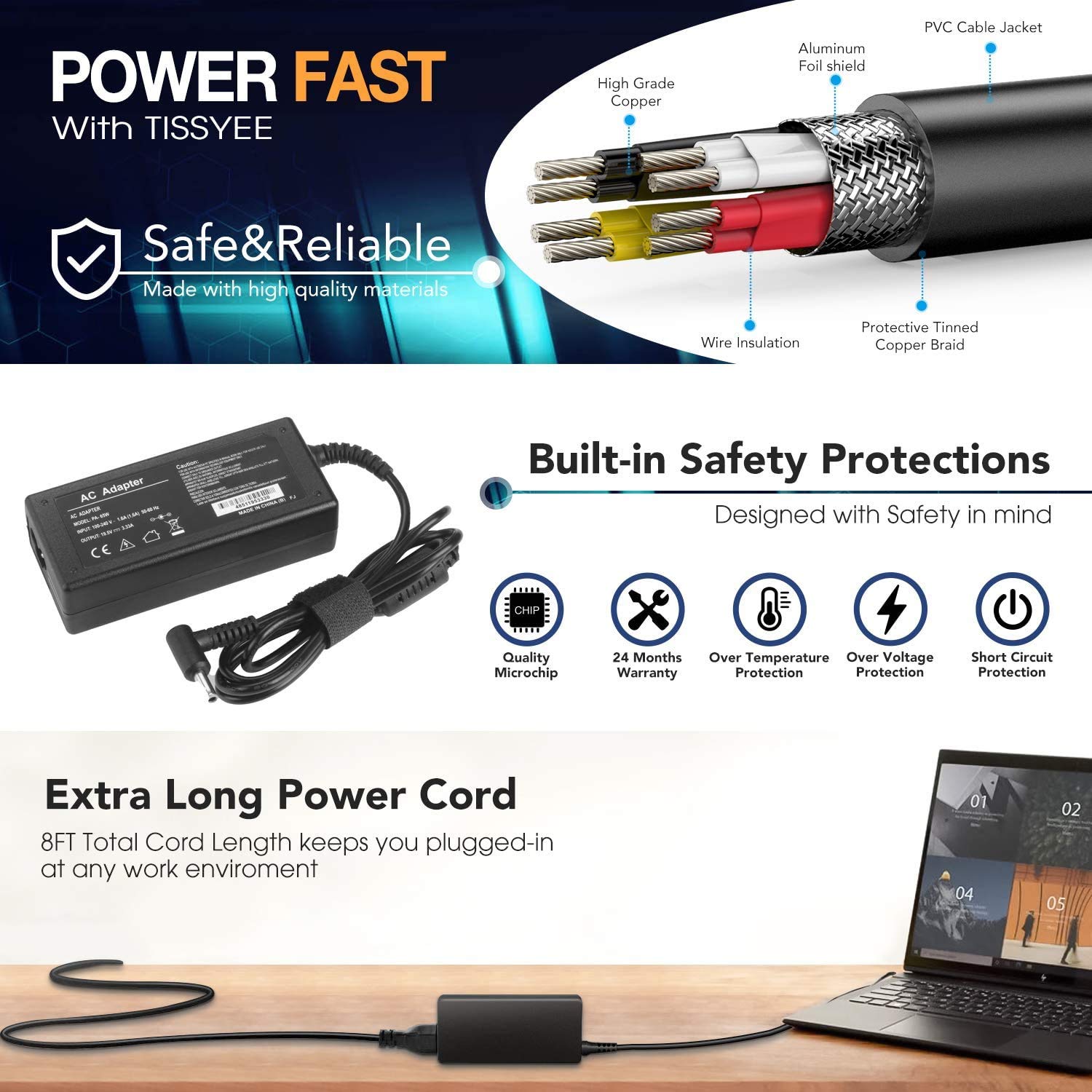 Foto 4 | Cargador Hp De 45 W, 19,5 V, 2,31 A, Para Portátil Hp, Punta Azul Con Cable - Venta Internacional.