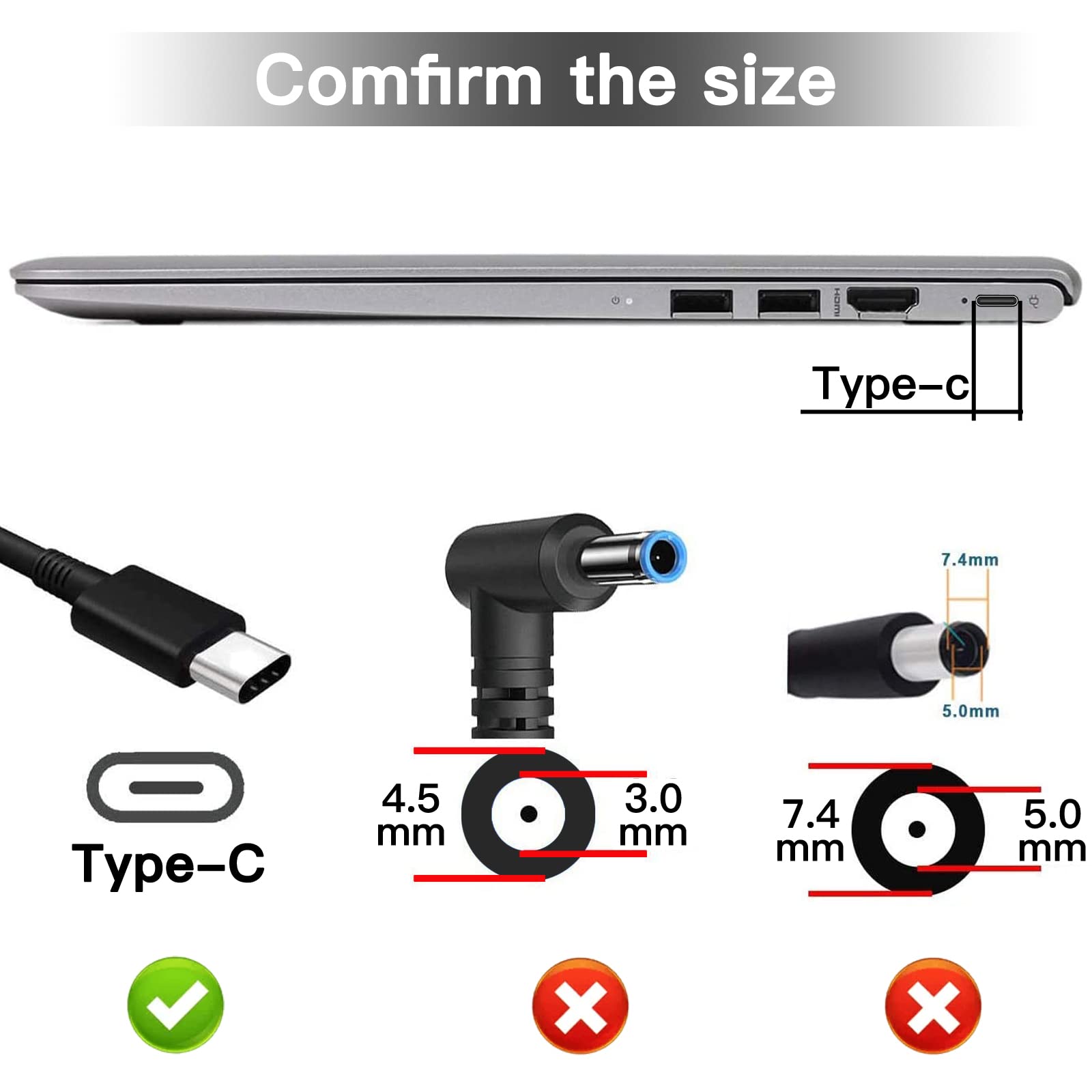 Foto 3 pulgar | Adaptador de Carga Usb C Tipo C de 45 W para Hp Chromebook X360 - Venta Internacional
