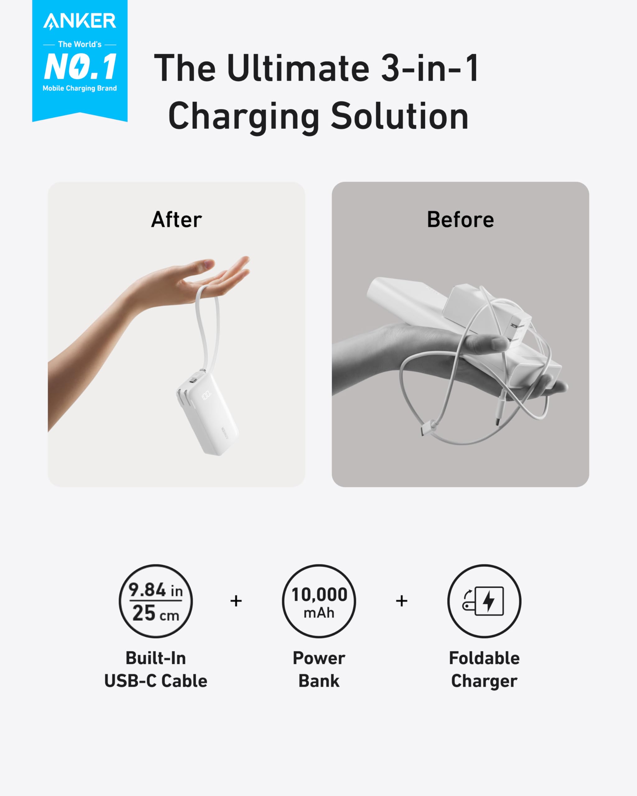 Foto 3 pulgar | Cargador Power Bank Anker 3 en 1 De 10.000 Mah con Cable Usb-c de 30 W - Venta Internacional