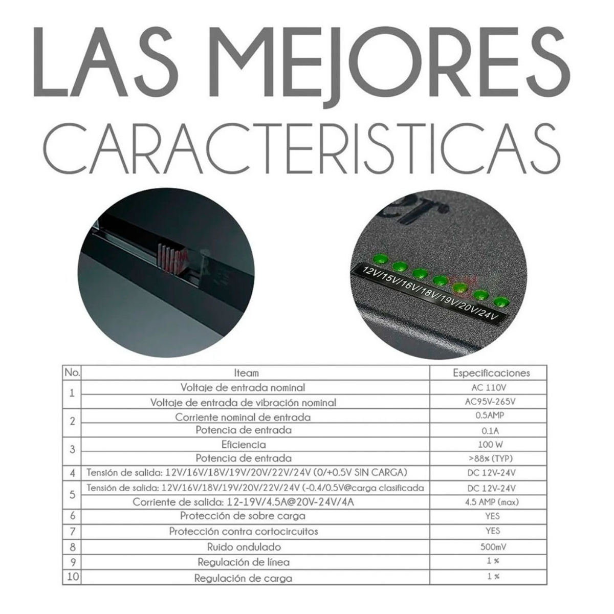 Foto 4 pulgar | Cargador Universal Multilaptops 12 Conectores 12–24v 96w Color Negro