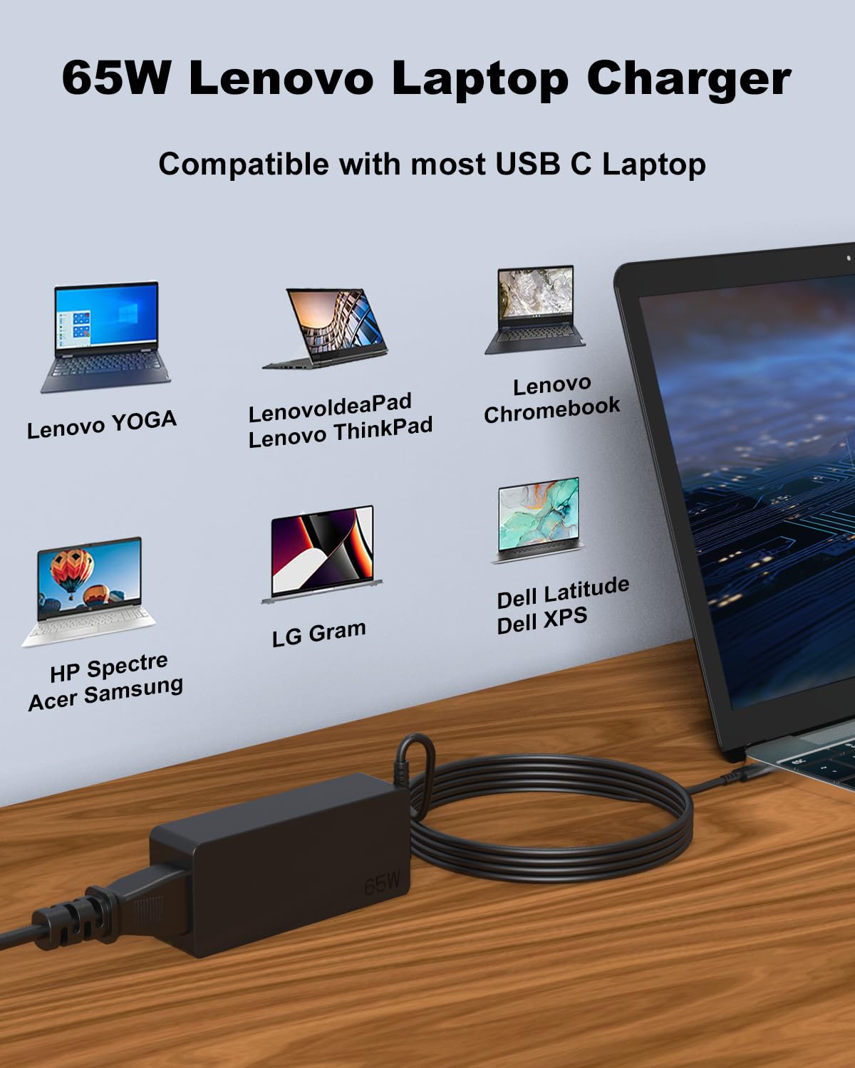 Foto 7 pulgar | Cargador Portátil Yoxydif 65w Usb Tipo C Para Lenovo Thinkpad - Venta Internacional.