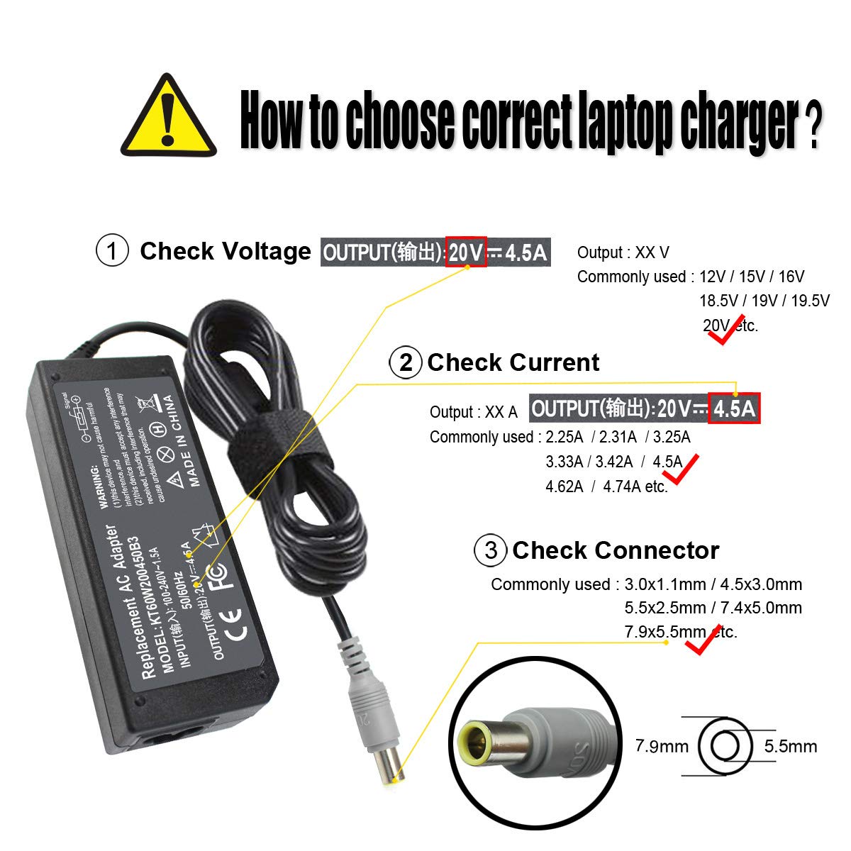 Foto 4 pulgar | Cargador Adaptador Ac De 90 W, 20 V Y 4,5 A Para Lenovo Thinkpad T60-t530 - Venta Internacional.