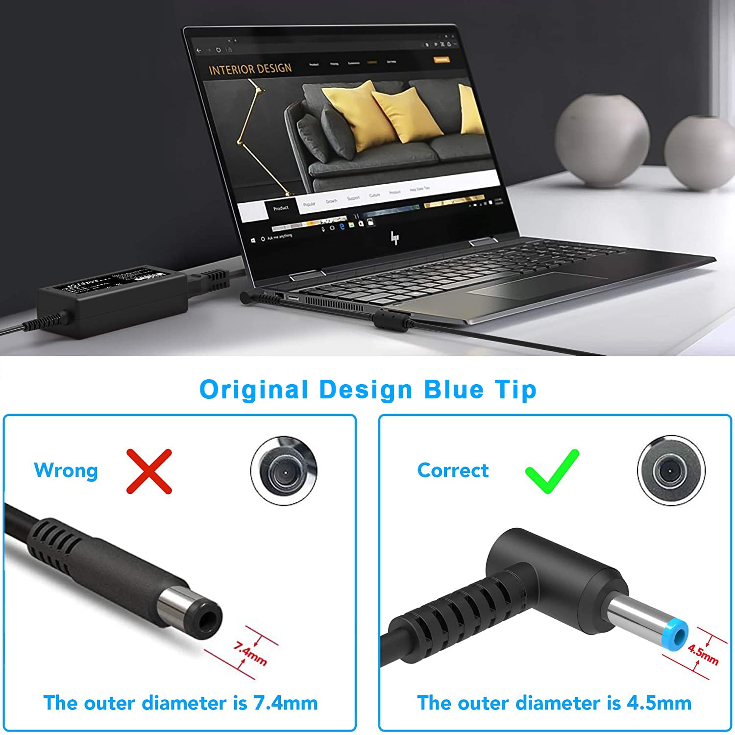 Foto 4 pulgar | Cargador S Skstyle De 45 W, 19,5 V, 2,31 A, Para Portátil Hp, Blue Tip - Venta Internacional.