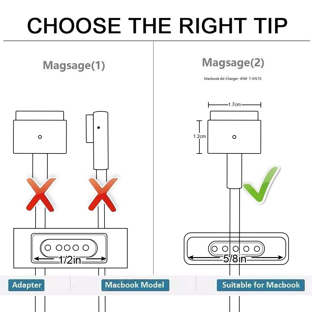 Foto 3 | Cargador Sweeada Con Punta Magnética En T De 45 W Para Macbook Air 11/13 Pulgadas - Venta Internacional.