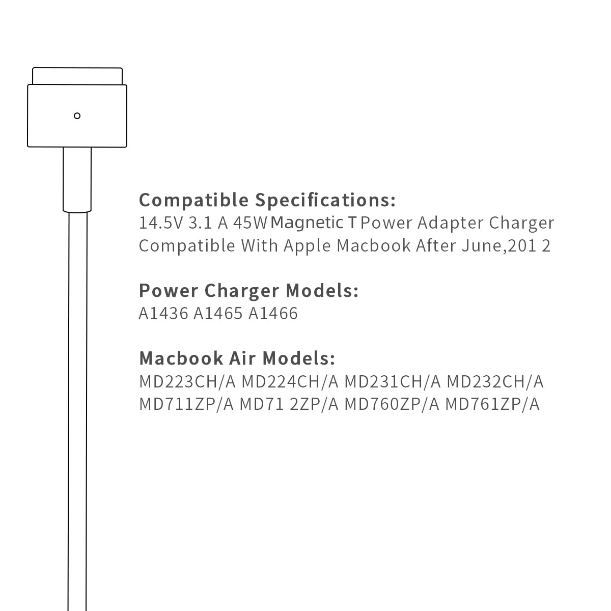 Foto 8 pulgar | Cargador Sweeada Con Punta Magnética En T De 45 W Para Macbook Air 11/13 Pulgadas - Venta Internacional.