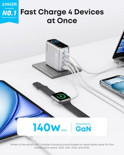 Foto 2 | Cargador Anker, Adaptador De Corriente Usb-c Gan De 140 W Para Macbook De 4 Puertos - Venta Internacional.