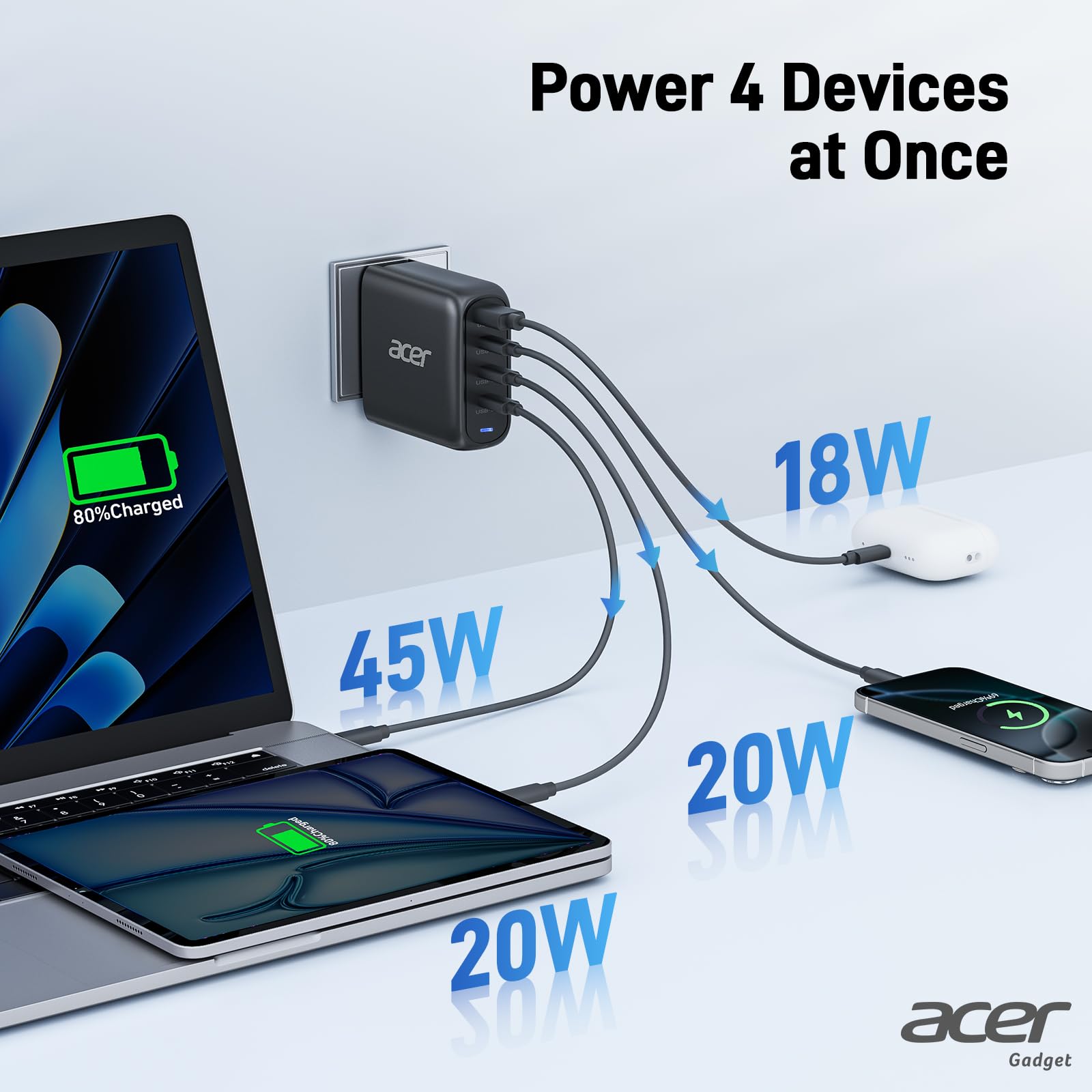 Foto 4 pulgar | Bloque De Carga Acer Usb C De 100 W, 4 Puertos, Fast Gan Ⅱ Desktop - Venta Internacional.