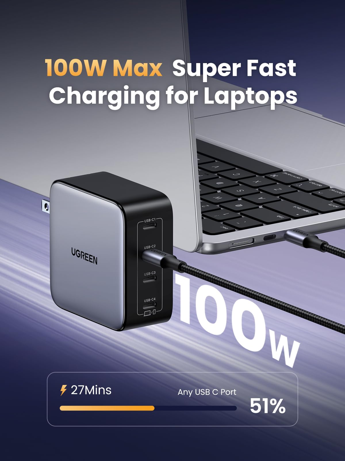 Foto 2 | Bloque De Cargador Usb C Ugreen Nexode 100w Y 4 Puertos Gan Macbook - Venta Internacional.