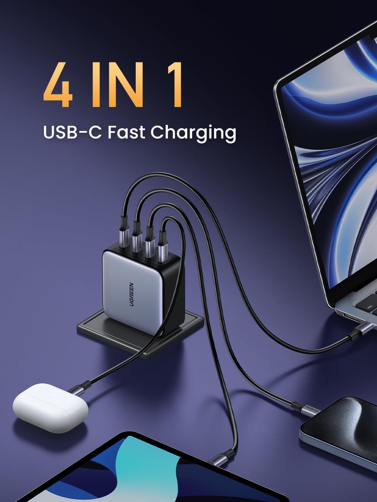 Foto 3 | Bloque De Cargador Usb C Ugreen Nexode 100w Y 4 Puertos Gan Macbook - Venta Internacional.