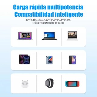 Foto 3 | Cargador Tipo C 20v 65w Compatible Con Laptop Eo Safe Imports Esi-19115 Blanco