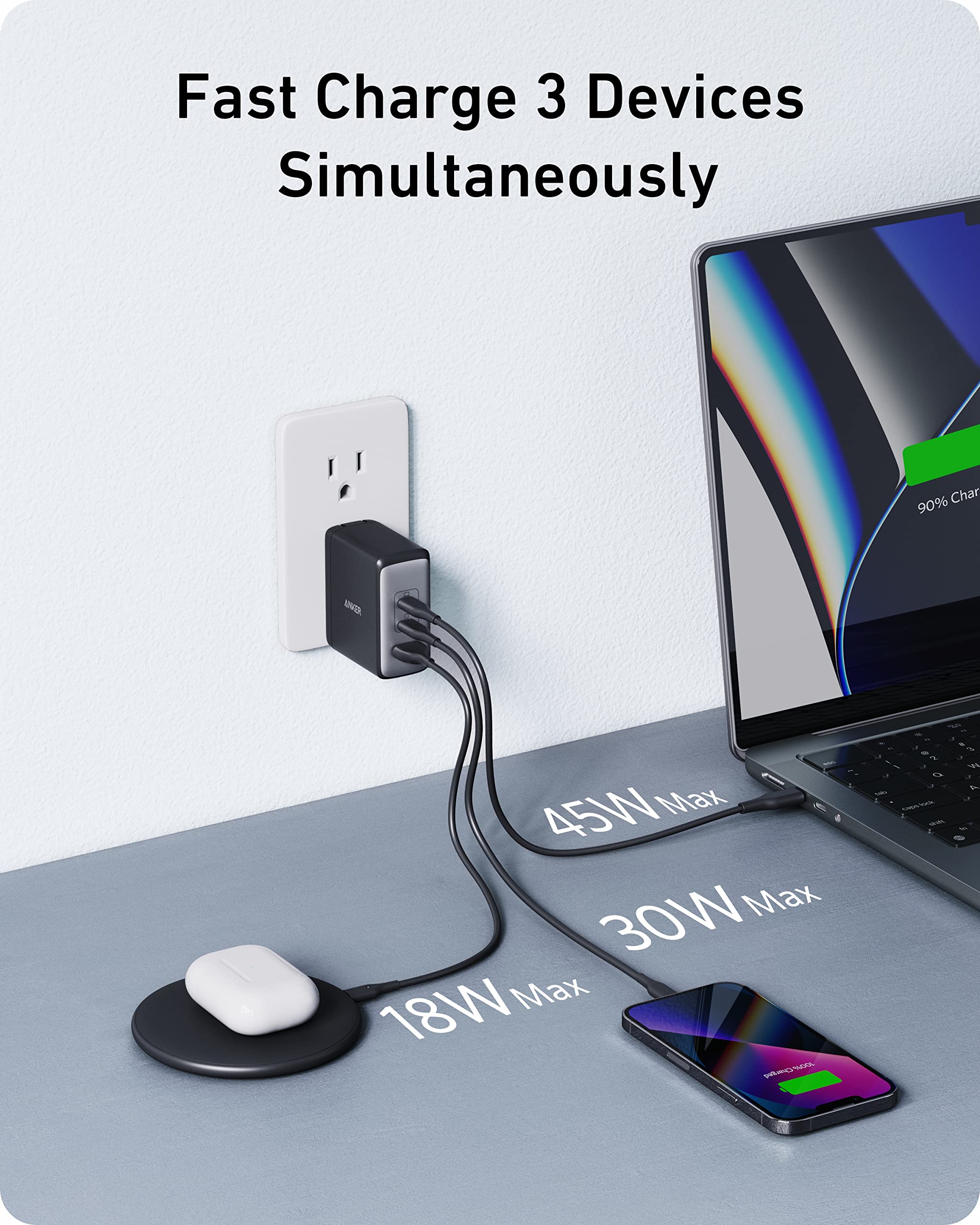 Foto 7 pulgar | Cargador Anker Usb C Gan Ii De 100 W Con 3 Puertos Para Macbook Dell Xps - Venta Internacional.