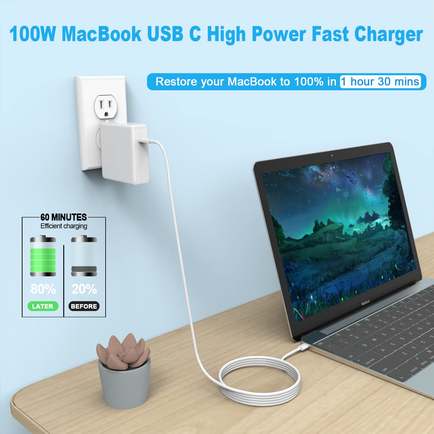 Foto 3 pulgar | Adaptador De Corriente Usb C Charger Yoxydif De 100 W Para Macbook Pro - Venta Internacional.