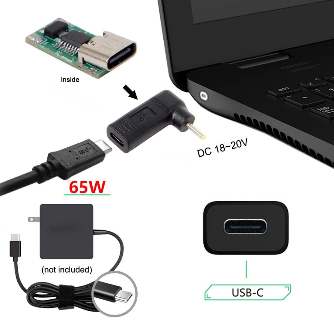 Foto 3 | Adaptador Conversor Chenyang Usb C A Dc 2,5 X 0,7 Mm Pd 65 W - Venta Internacional.