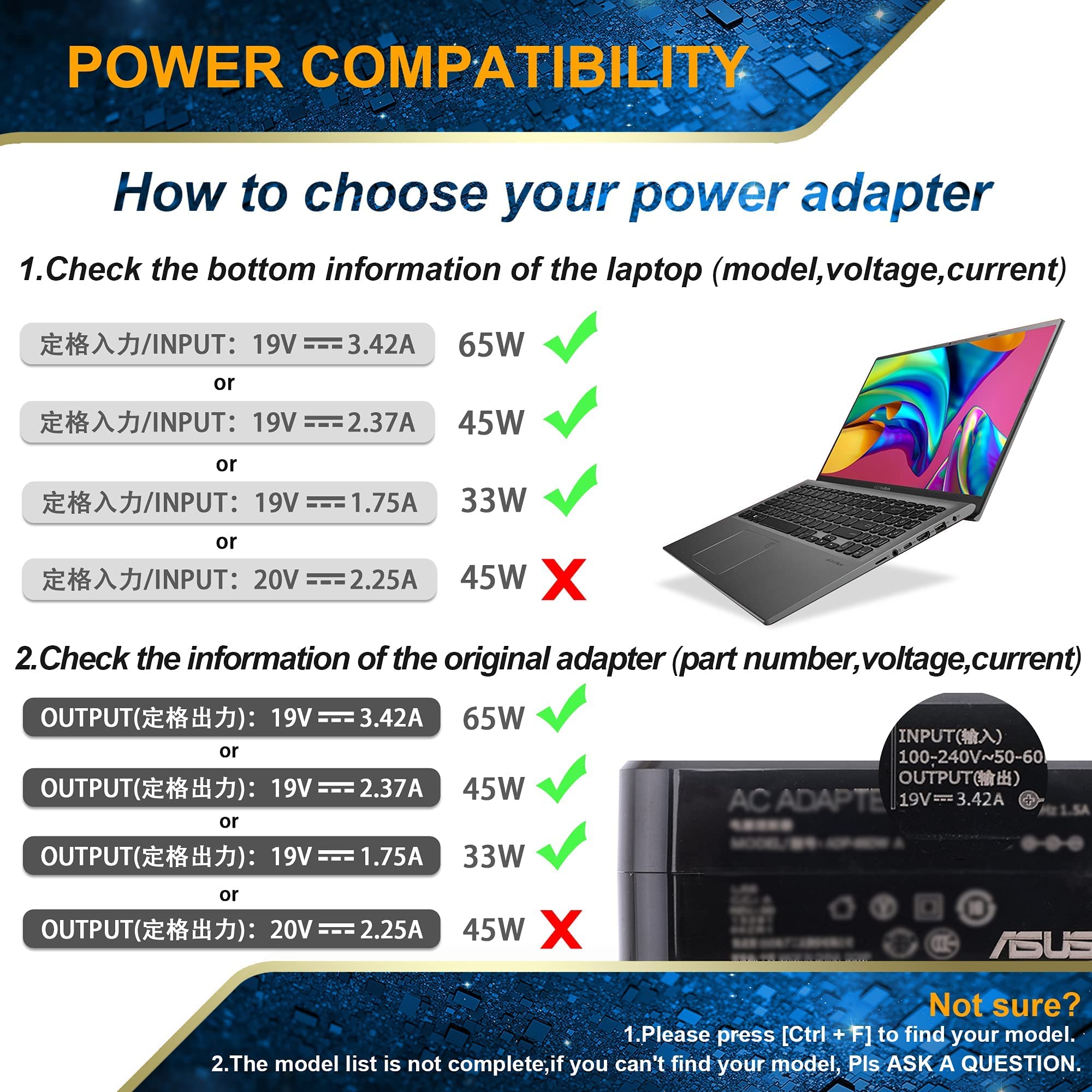Foto 6 pulgar | Cargador De 65 W, 45 W, 33 W, Para Portátil Asus Vivobook Zenbook Chromebook X551m X540s C202s, Adap - Venta Interna