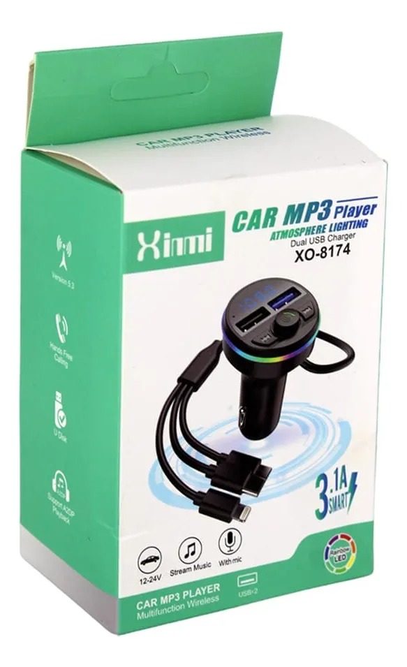 2 Transmisores Fm 3 En 1 Bluetooth 5.0 Kit Usb C Para Automovil Reproductor Modulador Mp3