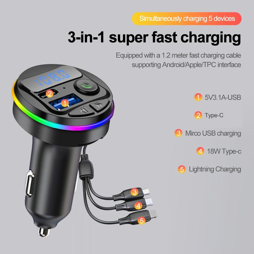 Foto 4 pulgar | 2 Transmisores Fm 3 En 1 Bluetooth 5.0 Kit Usb C Para Automovil Reproductor Modulador Mp3