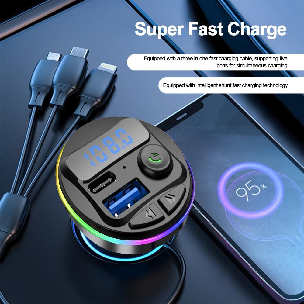 Foto 6 pulgar | 2 Transmisores Fm 3 En 1 Bluetooth 5.0 Kit Usb C Para Automovil Reproductor Modulador Mp3
