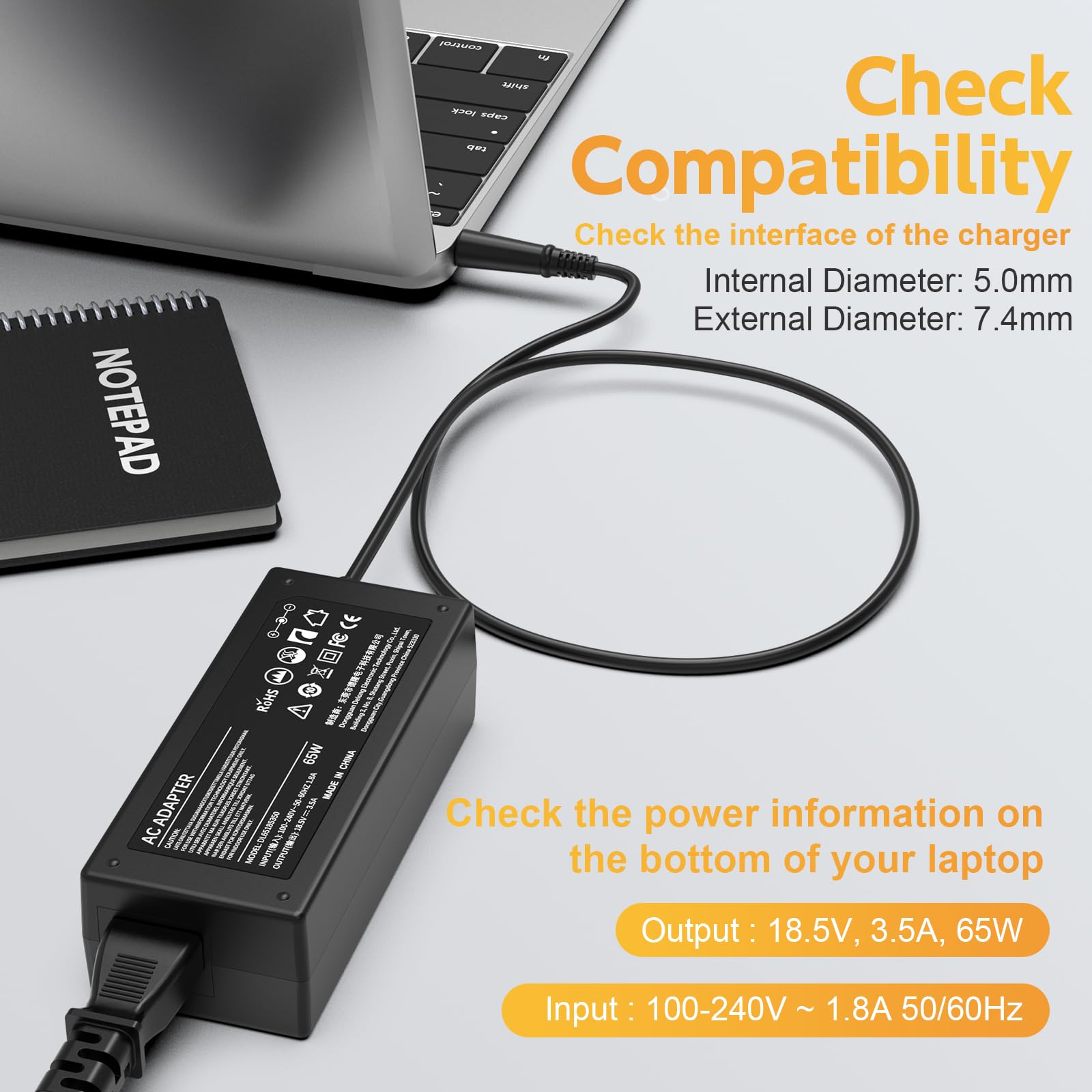 Foto 3 pulgar | Cargador Rolada De 65 W Para Hp Pavilion G6 G7 G62 G71 G72 Dv7 Dv6 - Venta Internacional.