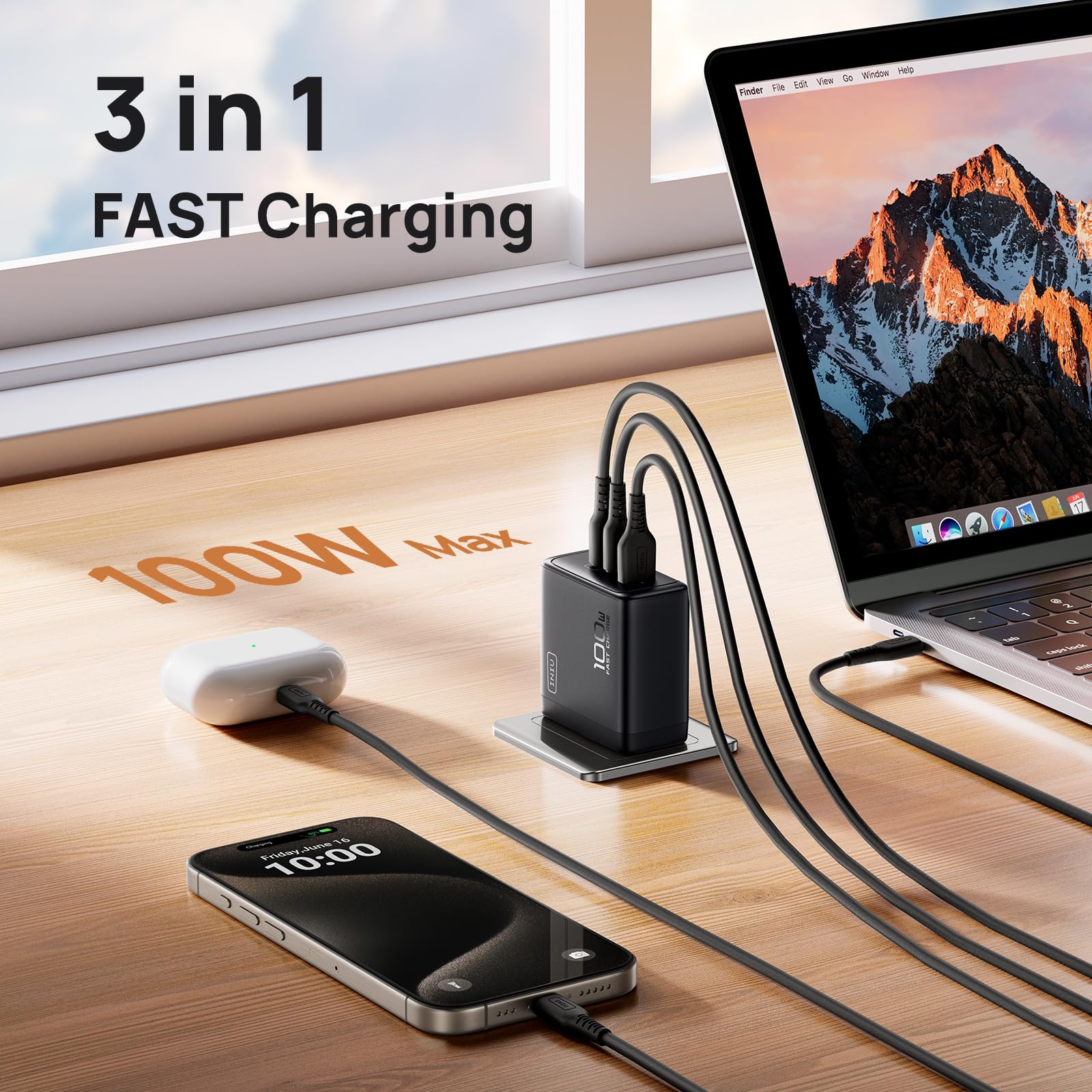 Foto 2 | Cargador Usb C Iniu Cargador Gan De 100 W Con 3 Puertos Para Macbook  Color Blanco - Venta Internacional.