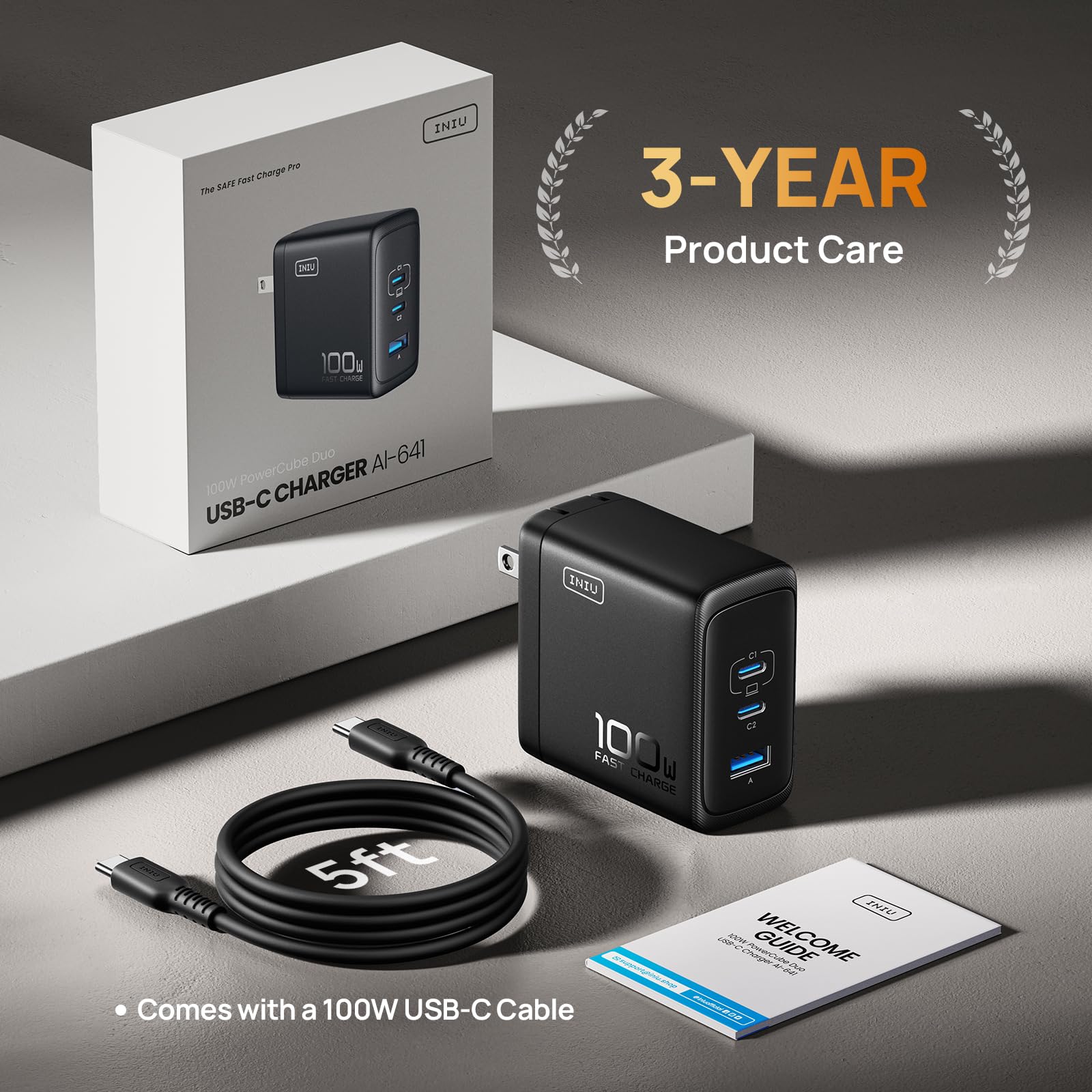 Foto 7 | Cargador Usb C Iniu Cargador Gan De 100 W Con 3 Puertos Para Macbook  Color Blanco - Venta Internacional.