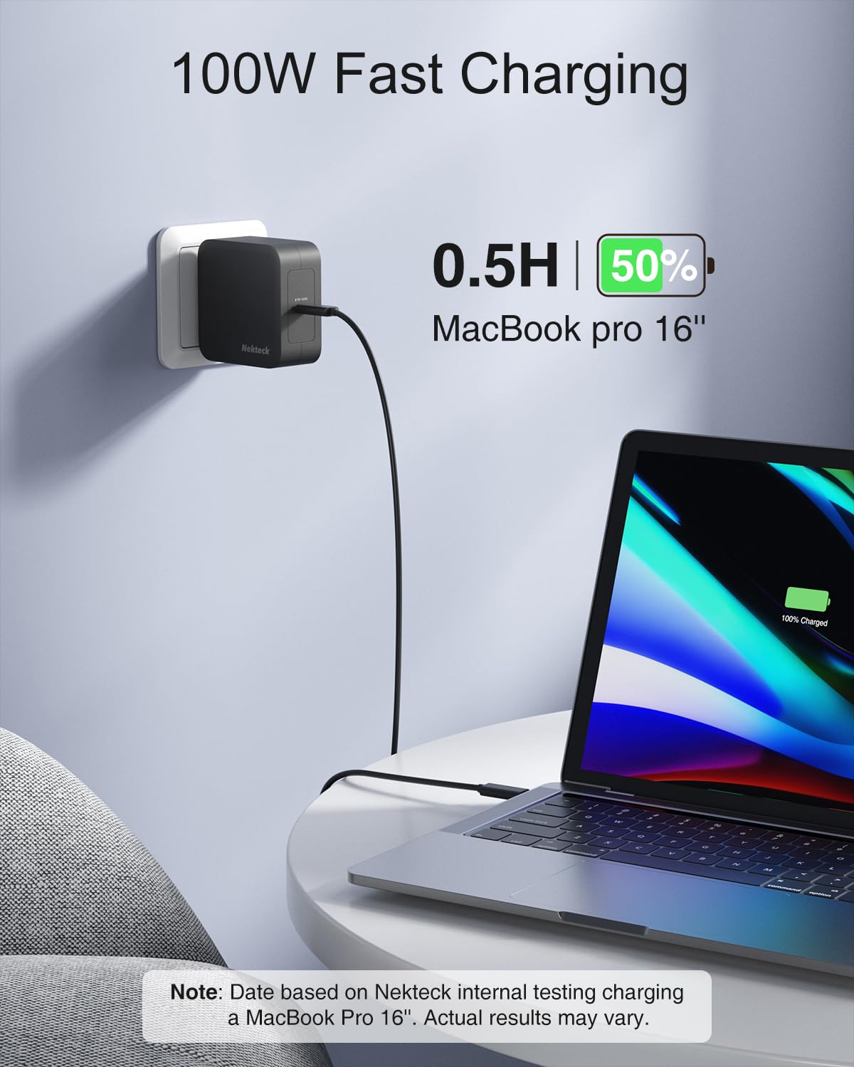 Foto 3 pulgar | Cargador Nekteck Usb C Gan Iv De 100 W Con Cable De 2 M Para Macbook Air/pro - Venta Internacional.