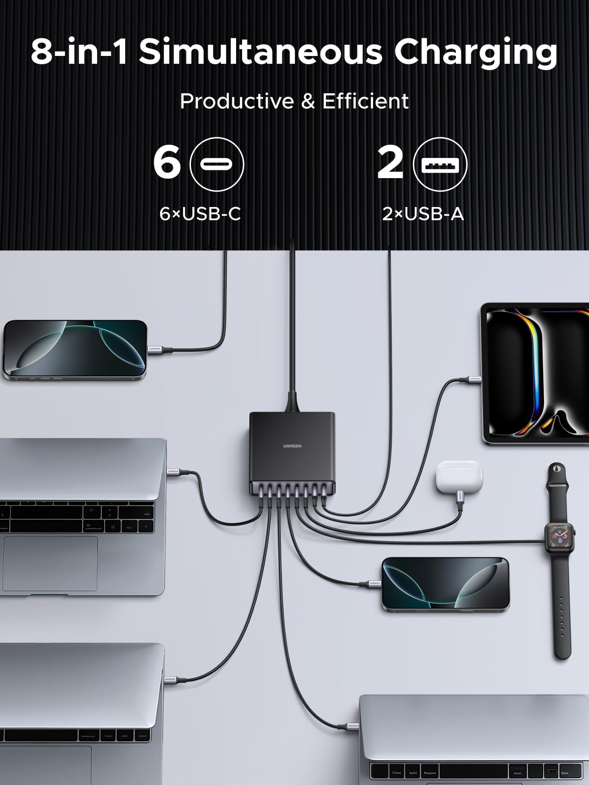 Foto 5 pulgar | Estación De Carga Ugreen Bloque De Cargador Usb C Gan De 200 W Y 8 Puertos - Venta Internacional.