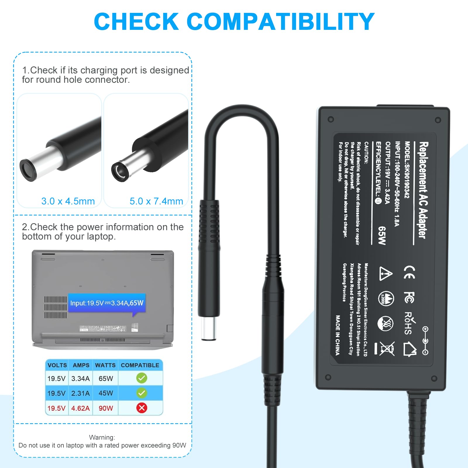 Foto 2 | Cargador De Portátil Kaqiar De 65 W  19 5 V  3 34 A  Compatible Con Dell Latitude - Venta Internacional.
