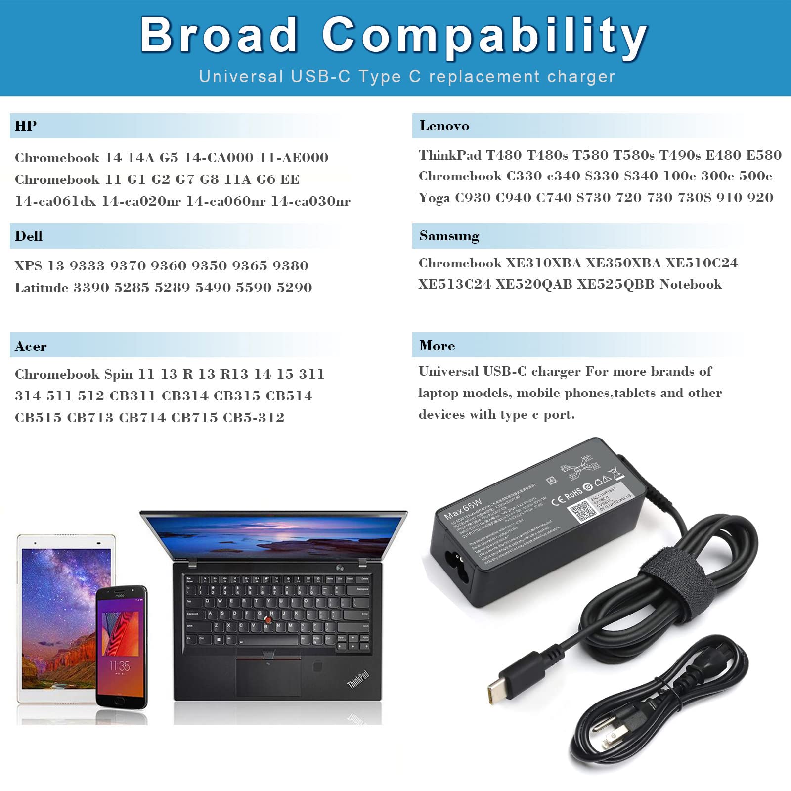 Foto 4 pulgar | Cargador Emanjor Usb-c Tipo C De 65 W Para Lenovo Chromebook Y Más - Venta Internacional.