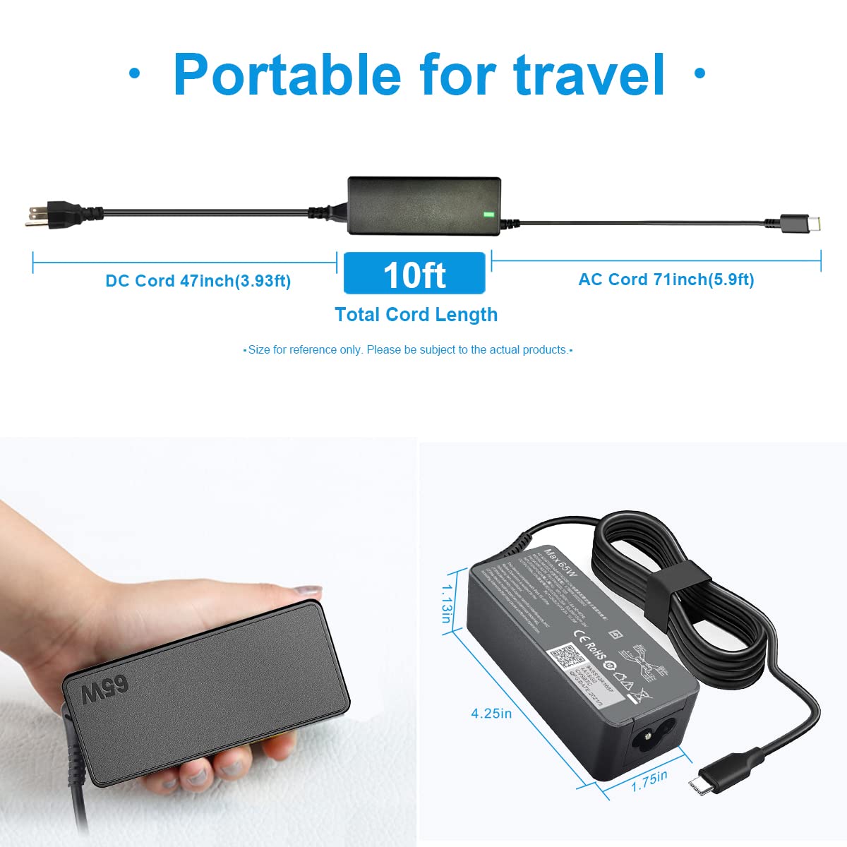 Foto 5 pulgar | Cargador Emanjor Usb-c Tipo C De 65 W Para Lenovo Chromebook Y Más - Venta Internacional.