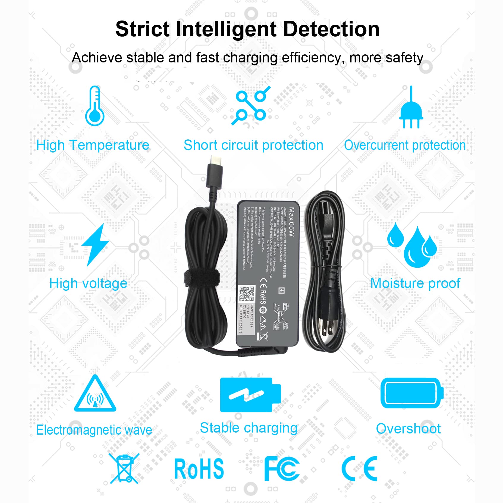 Foto 7 pulgar | Cargador Emanjor Usb-c Tipo C De 65 W Para Lenovo Chromebook Y Más - Venta Internacional.