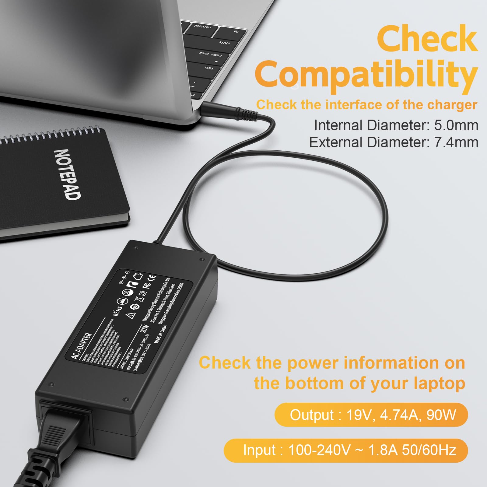 Foto 3 pulgar | Cable De Alimentación Rolada De 90 W  19 V Y 4 74 A  Compatible Con Hp All-in-one - Venta Internacional.